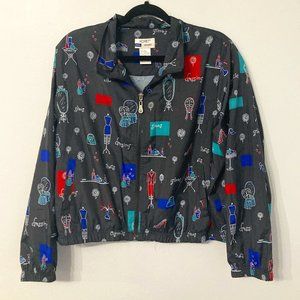 Vintage 90s Windbreaker Koret Sport Size Large PETITE Fashion Print Artsy Unique